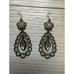 Chloe + Isabel Pearl & Crystal Filigree Dangle Hook Chandelier Earrings